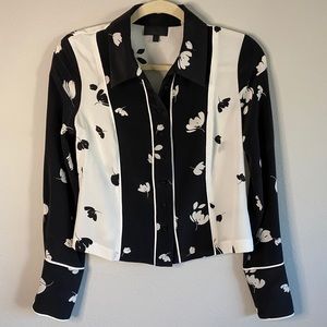 Intermix silk button up floral black white top